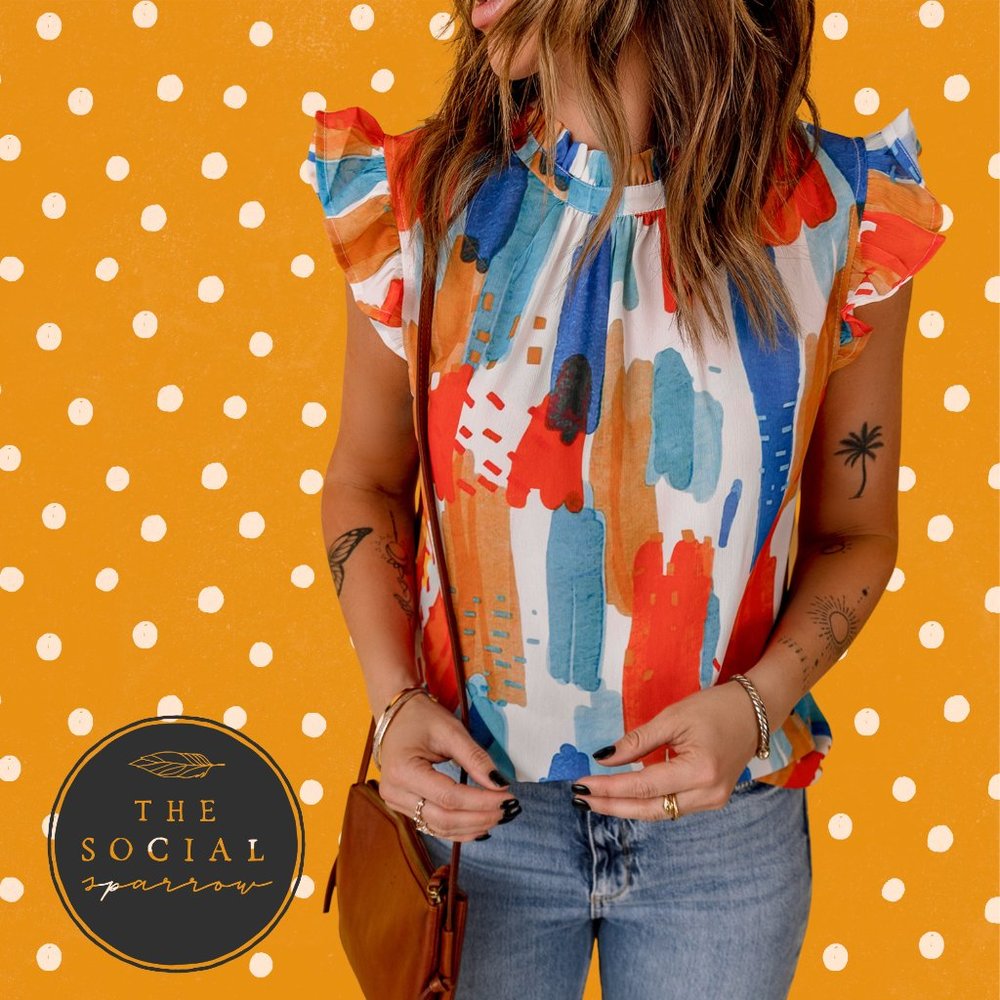 Abstract Ruffle Blouse